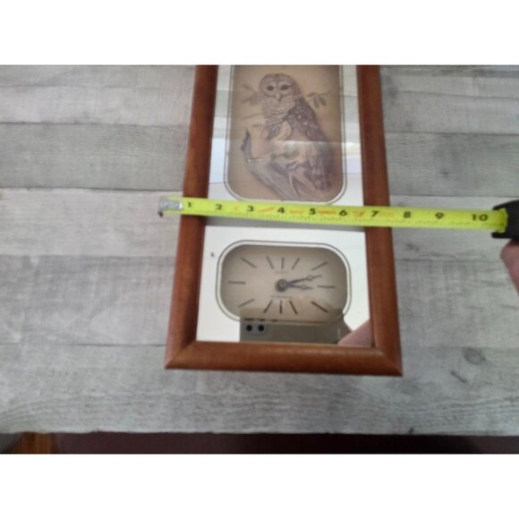 Vintage Snowy Owl Art & Quartz Clock In Wood Frame Mirrored - Picture 7 of 8